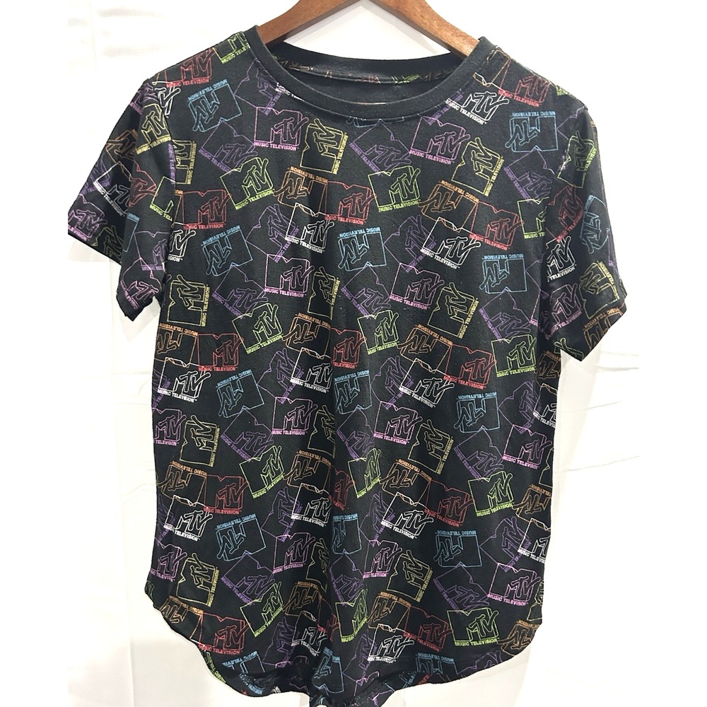 MTV Graphic T-Shirt Multicolor Signature Logo‎ Pullover Crew Neck Tee XL 15-17